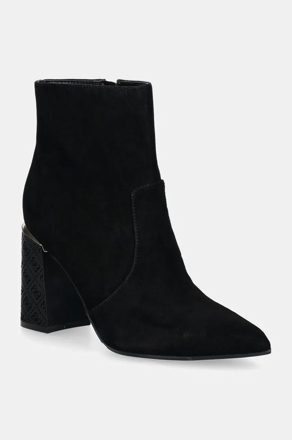 Guess Gležnječe od brušene kože Guess FRENKIE za žene, boja: crna, s debelom potpeticom, FLFFRE LEP10