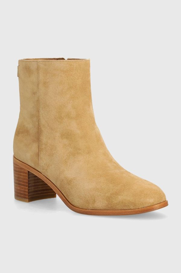 Lauren Ralph Lauren Gležnječe od brušene kože Lauren Ralph Lauren Cassie za žene, boja: bež, s debelom potpeticom, 802942518001