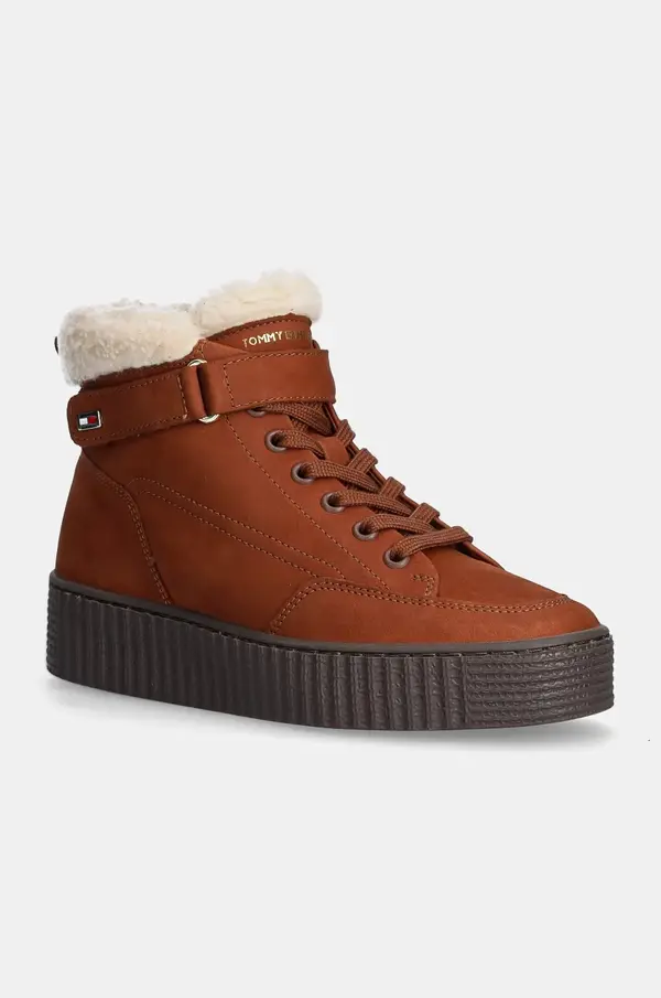 Tommy Hilfiger Gležnječe od brušene kože Tommy Hilfiger FAUX FUR NUBUCK LOW LACE-UP