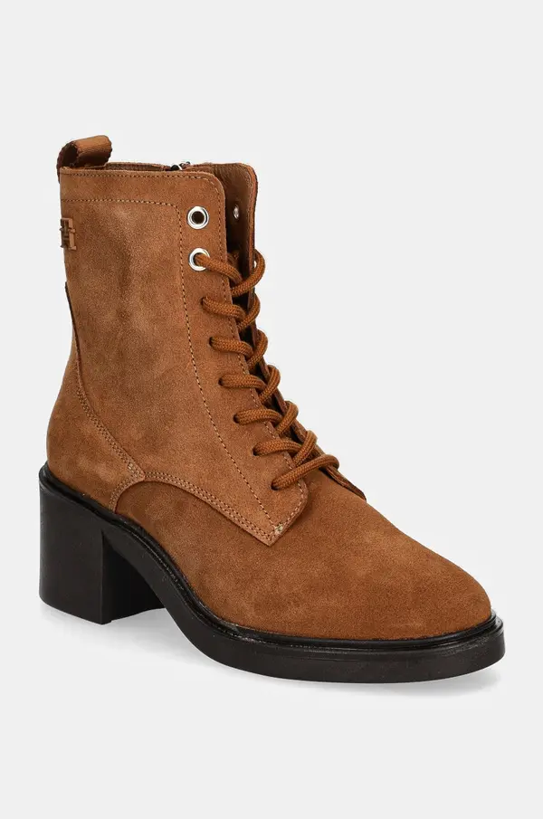 Tommy Hilfiger Gležnječe od brušene kože Tommy Hilfiger SUEDE MID HEEL LACEUP LOGOTAPE