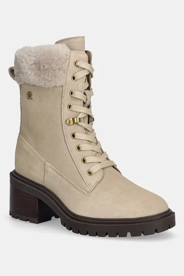 Tommy Hilfiger Gležnječe od brušene kože Tommy Hilfiger TH SHEARLING LACE UP BOOT
