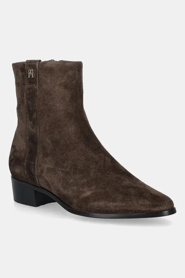 Tommy Hilfiger Gležnječe od brušene kože Tommy Hilfiger TH SUEDE POINTY ZIP BOOTIE
