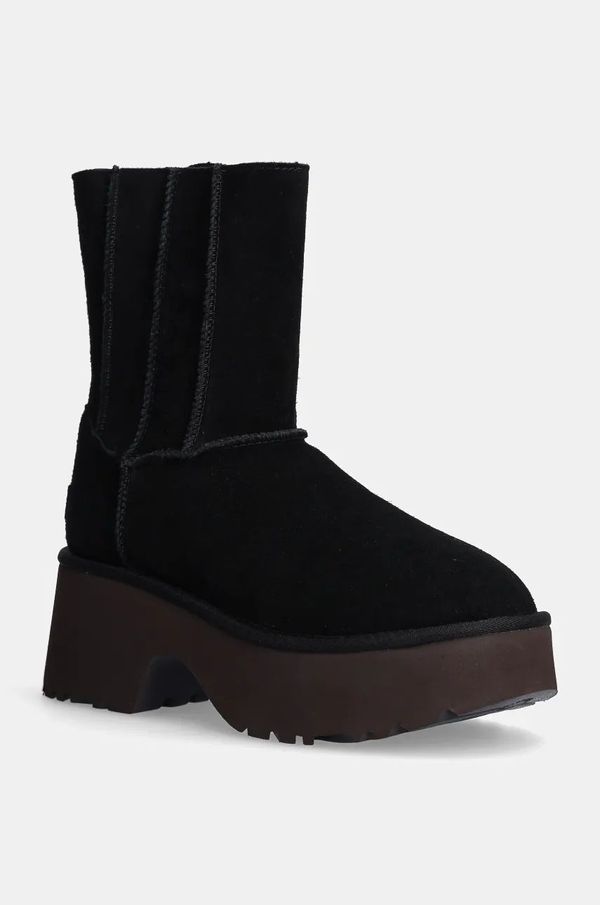Ugg Gležnječe od brušene kože UGG Classic Twin Seam New Heights za žene, boja: crna, s debelom potpeticom, sa srednje toplom podstavom, 1158313-BLK