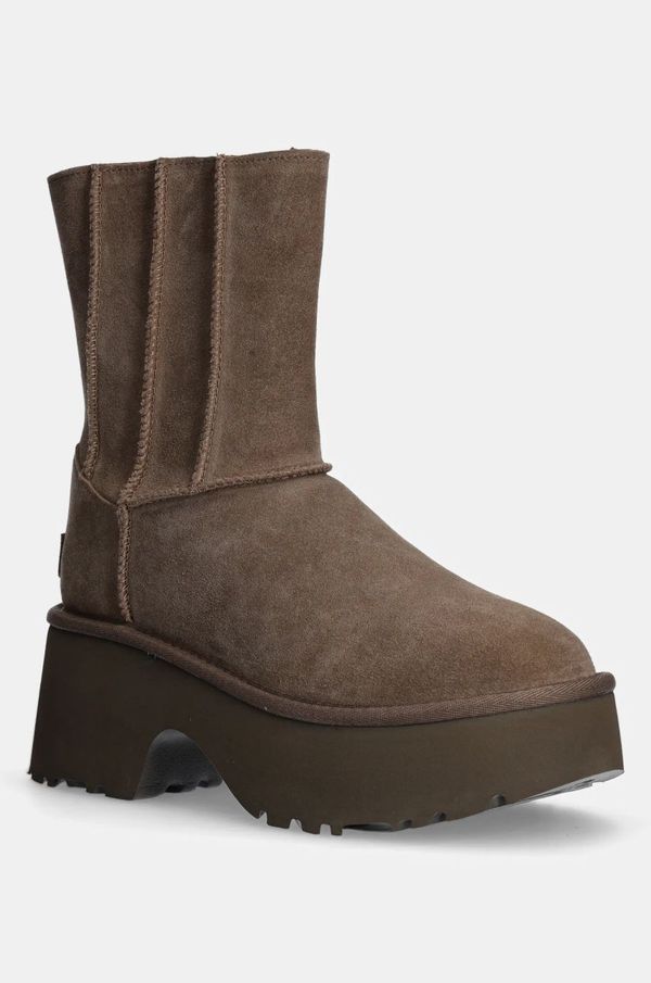 Ugg Gležnječe od brušene kože UGG Classic Twin Seam New Heights za žene, boja: smeđa, s platformom, s toplom podstavom, 1158313-HCK