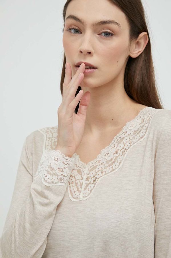 United Colors of Benetton Gornji dio pidžame - majica dugih rukava United Colors of Benetton boja: bež