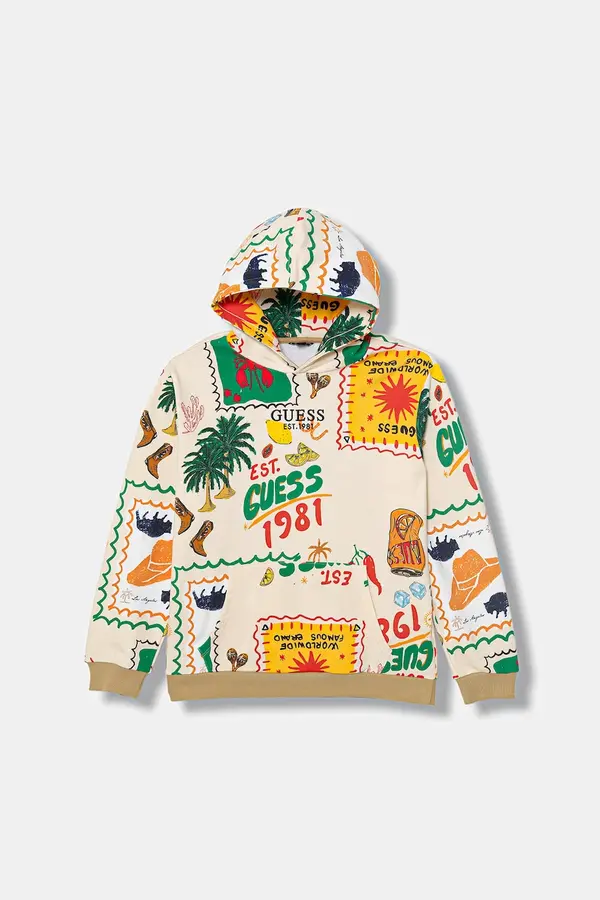 Guess Guess dukserica sa kapuljačom za djecu od pamuka