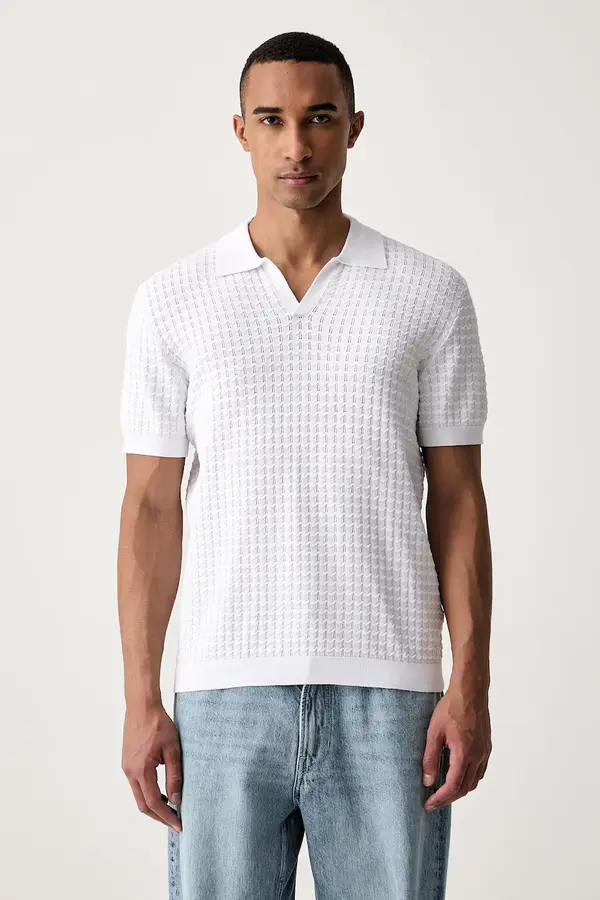 Guess Guess pletena polo majica za muškarce s viskozom