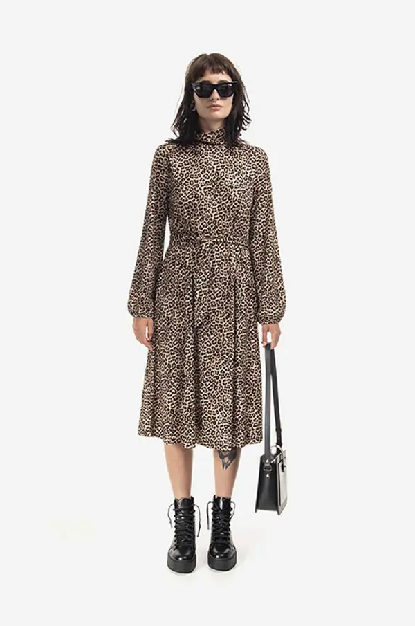 A.P.C. Haljina A.P.C. Robe Dorethea boja: smeđa, midi, ravna, LYAAR.F05988-BLACK/WHIT