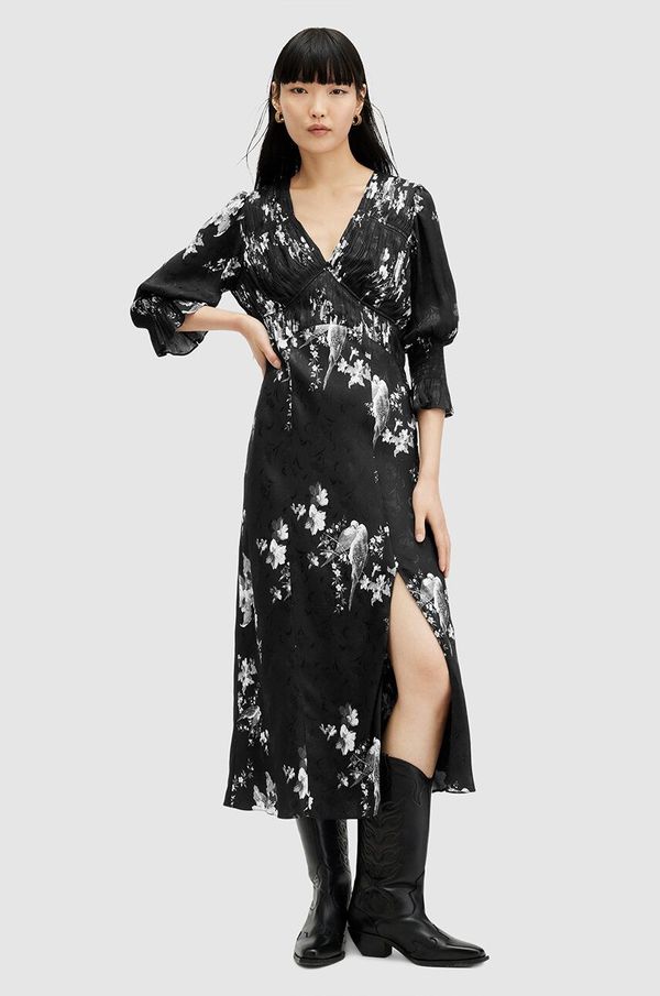AllSaints Haljina AllSaints ANI IONA DRESS boja: crna, midi, širi se prema dolje, W003DA