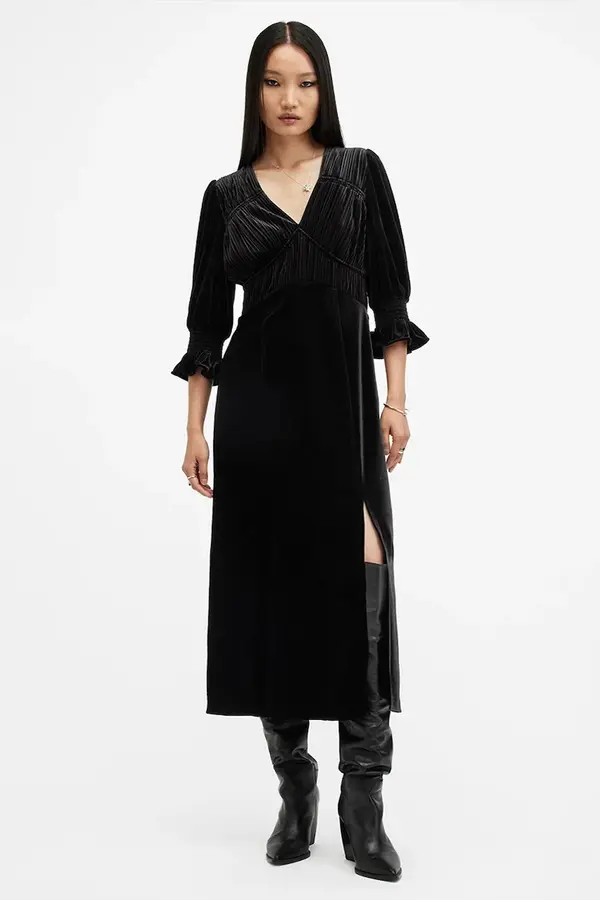 AllSaints Haljina AllSaints ANI VELVET boja: crna, midi, ravna, W143DB