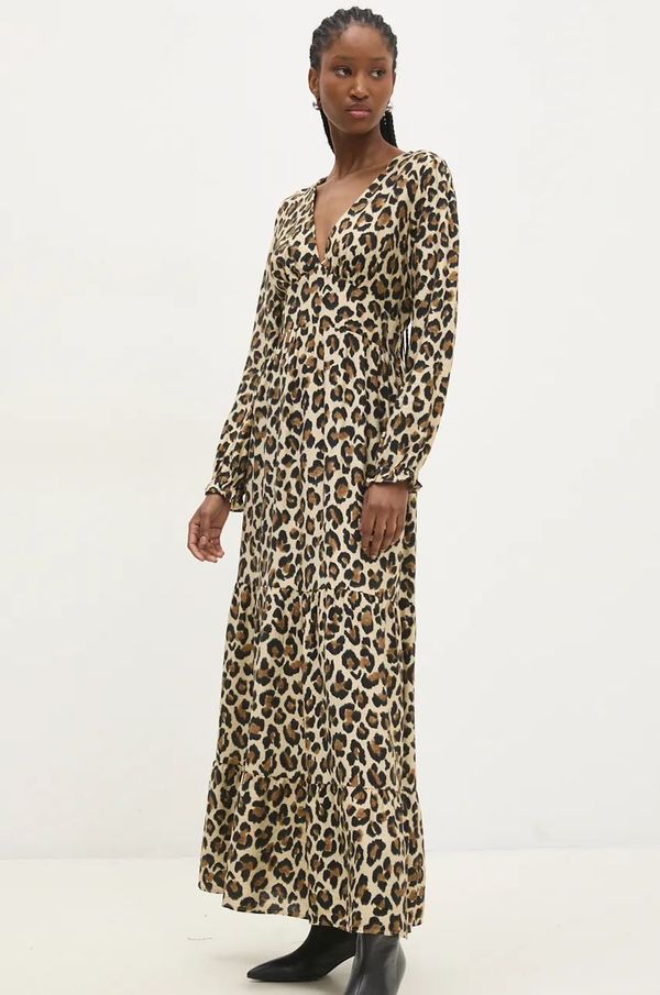 Answear Lab Haljina Answear Lab boja: bež, maxi, širi se prema dolje