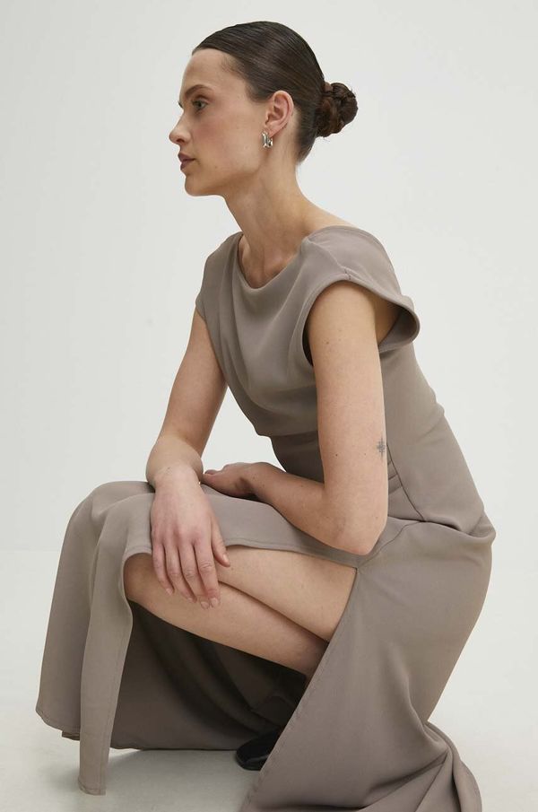 Answear Lab Haljina Answear Lab boja: bež, maxi, širi se prema dolje