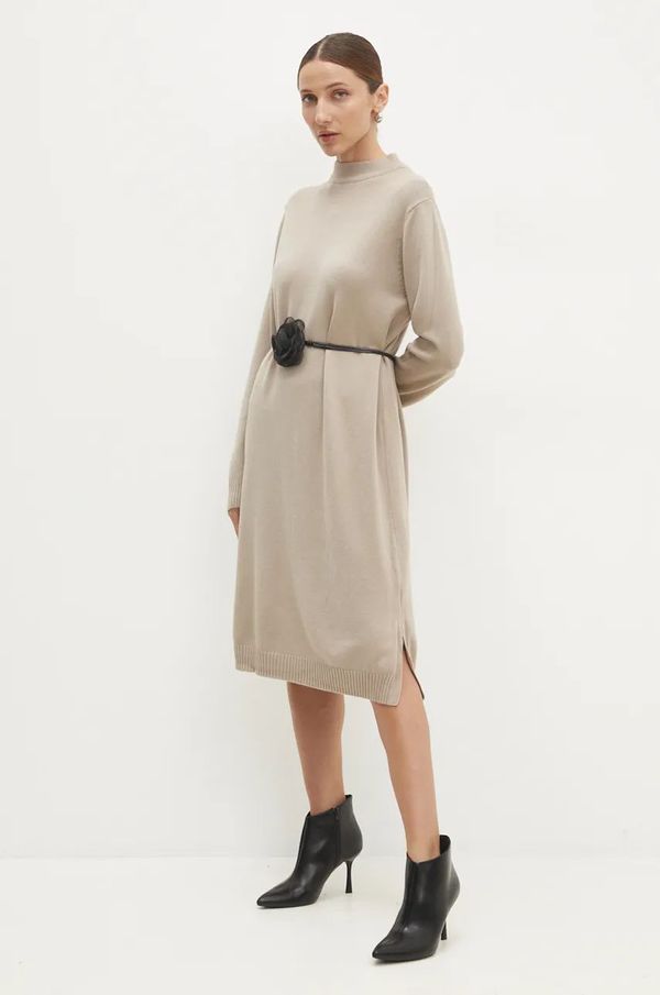 Answear Lab Haljina Answear Lab boja: bež, midi, ravna