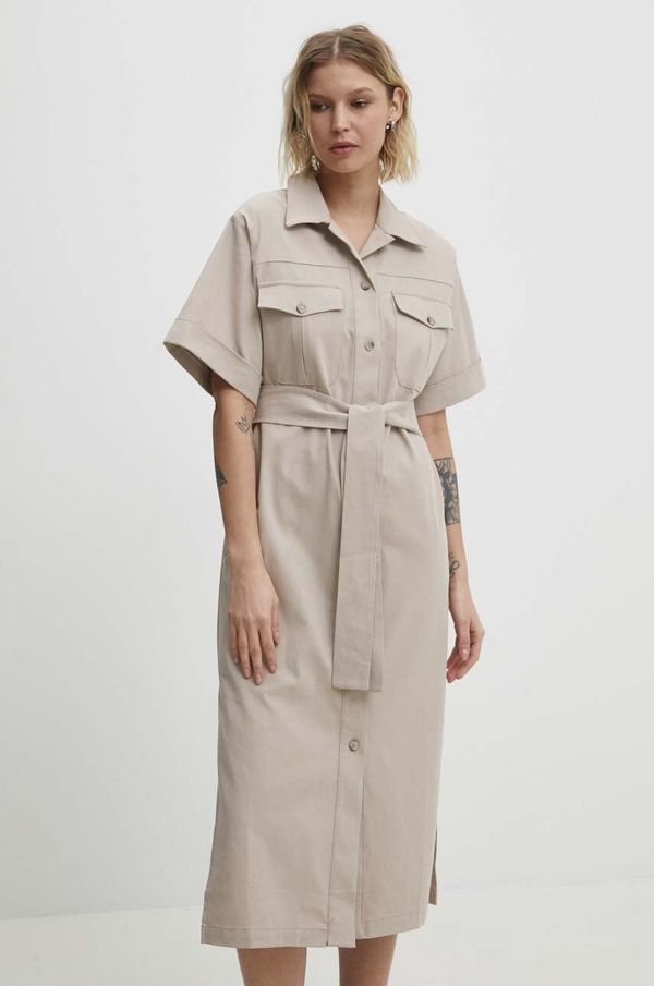 Answear Lab Haljina Answear Lab boja: bež, midi, ravna