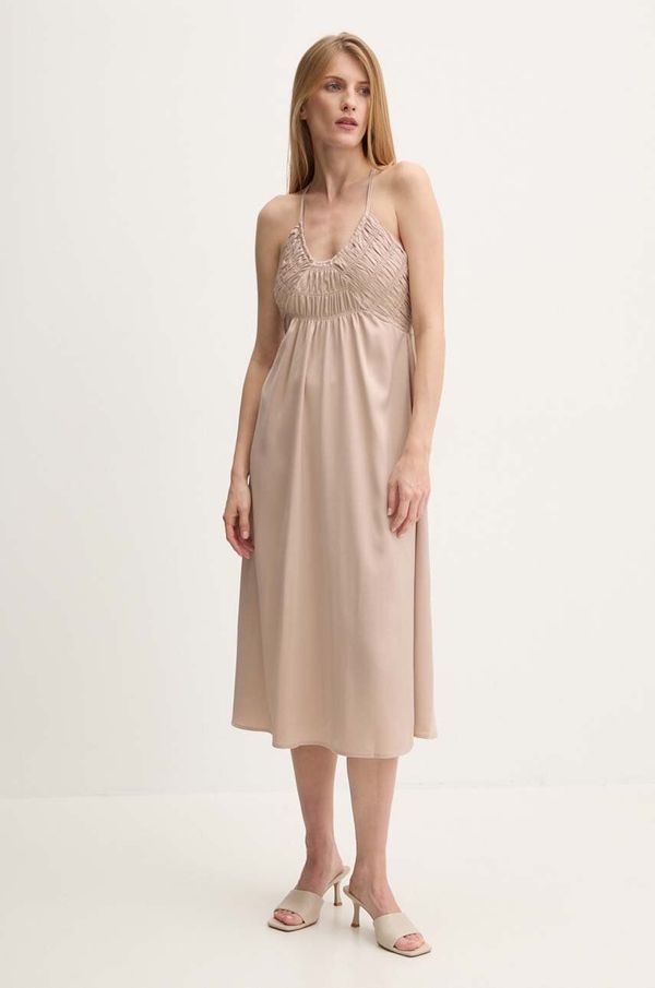 Answear Lab Haljina Answear Lab boja: bež, midi, širi se prema dolje