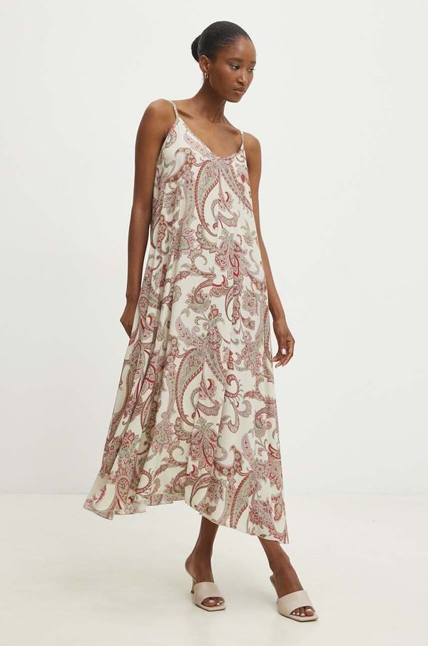 Answear Lab Haljina Answear Lab boja: bež, midi, širi se prema dolje