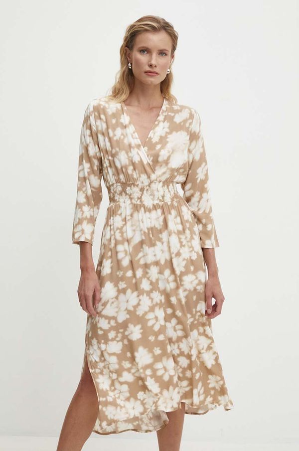 Answear Lab Haljina Answear Lab boja: bež, midi, širi se prema dolje