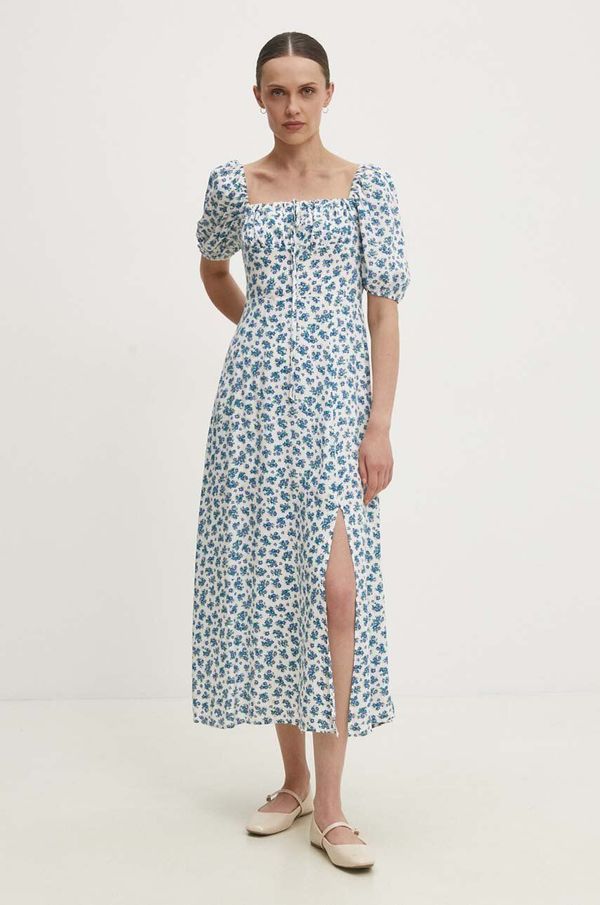 Answear Lab Haljina Answear Lab boja: bijela, midi, širi se prema dolje