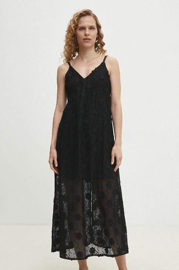 Answear Lab Haljina Answear Lab boja: crna, midi, širi se prema dolje