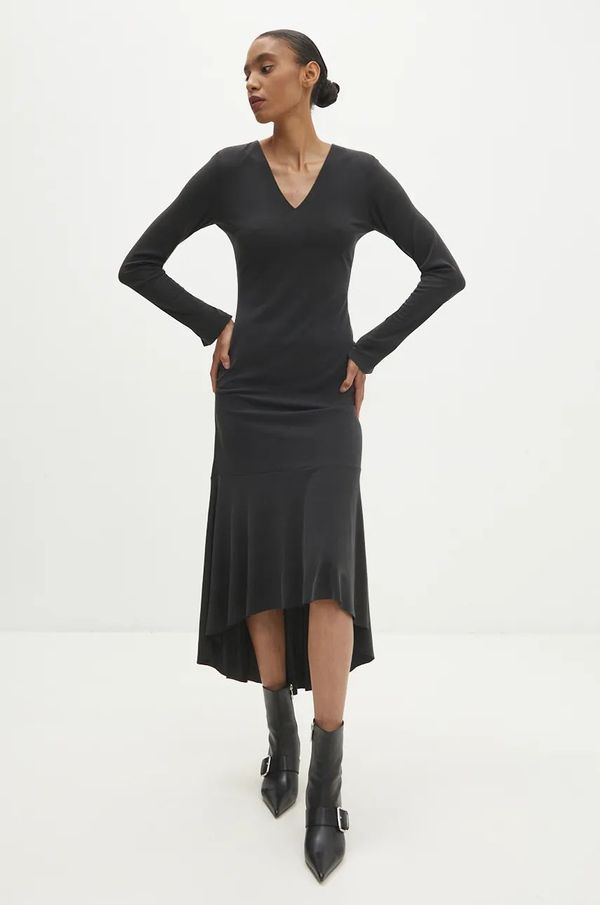 Answear Lab Haljina Answear Lab boja: crna, midi, širi se prema dolje