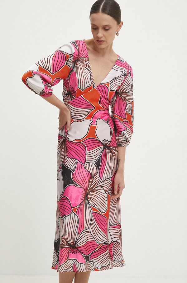 Answear Lab Haljina Answear Lab boja: ružičasta, midi, širi se prema dolje