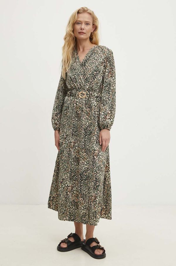 Answear Lab Haljina Answear Lab boja: zelena, midi, širi se prema dolje