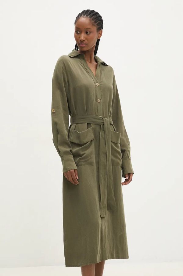 Answear Lab Haljina Answear Lab boja: zelena, midi, širi se prema dolje