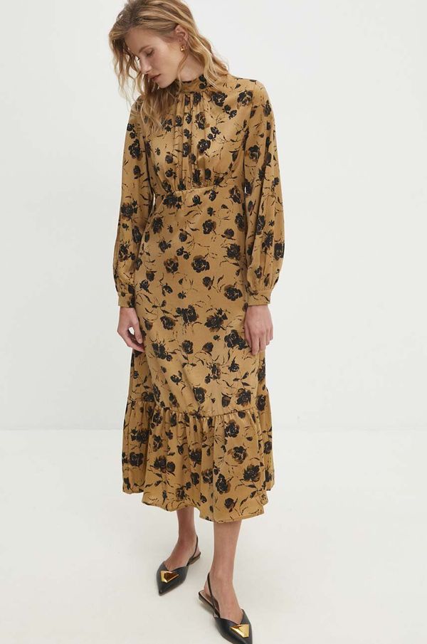 Answear Lab Haljina Answear Lab boja: zlatna, midi, širi se prema dolje