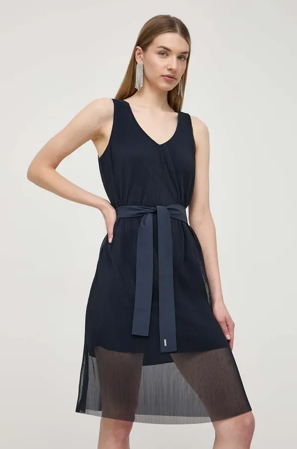 Armani Haljina Armani Exchange boja: tamno plava, mini, širi se prema dolje, 3DYA10 YN8QZ