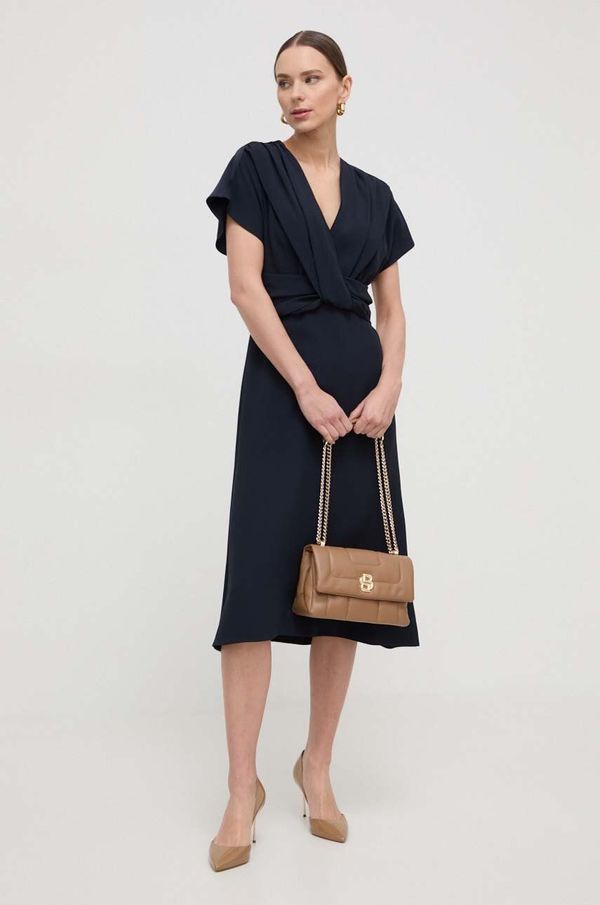 Boss Haljina BOSS boja: tamno plava, midi, širi se prema dolje