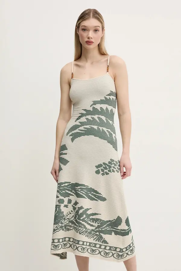 Desigual Haljina Desigual MARSELLA boja: bež, maxi, širi se prema dolje, 25SWVF11