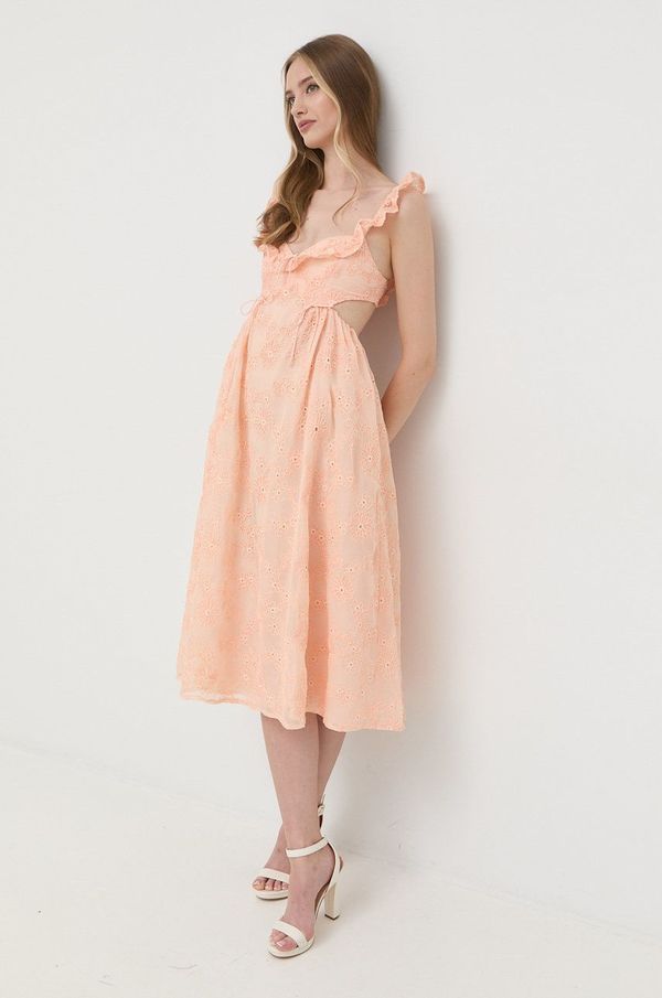 For Love & Lemons Haljina For Love & Lemons boja: narančasta, midi, širi se prema dolje