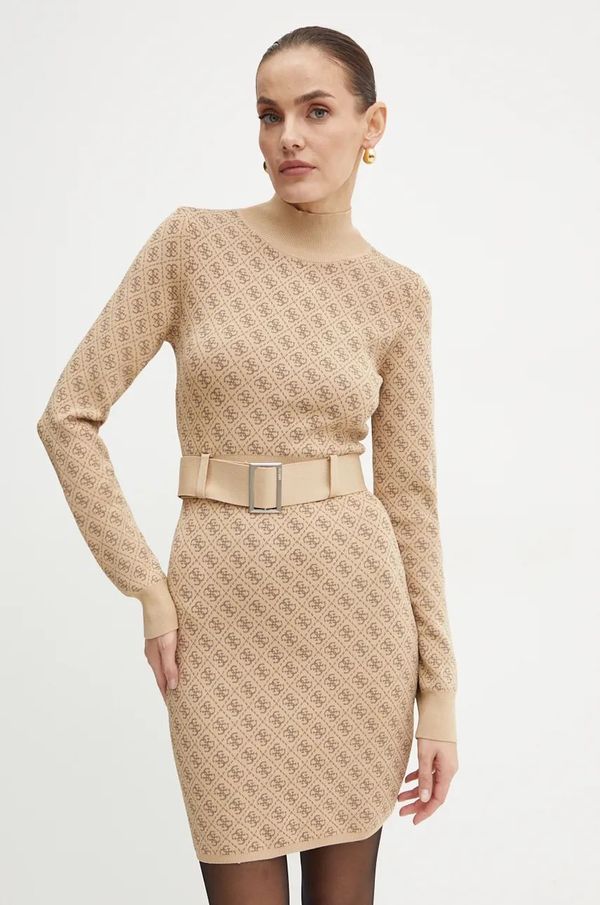 Guess Haljina Guess LISE boja: smeđa, mini, širi se prema dolje, W4BK43 Z37K0