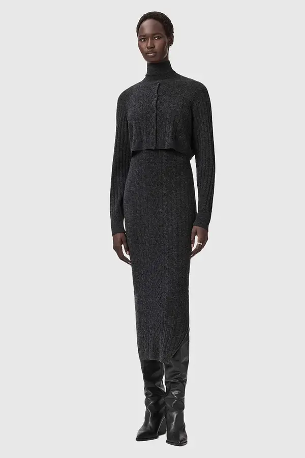 AllSaints Haljina i kardigan s dodatkom vune AllSaints