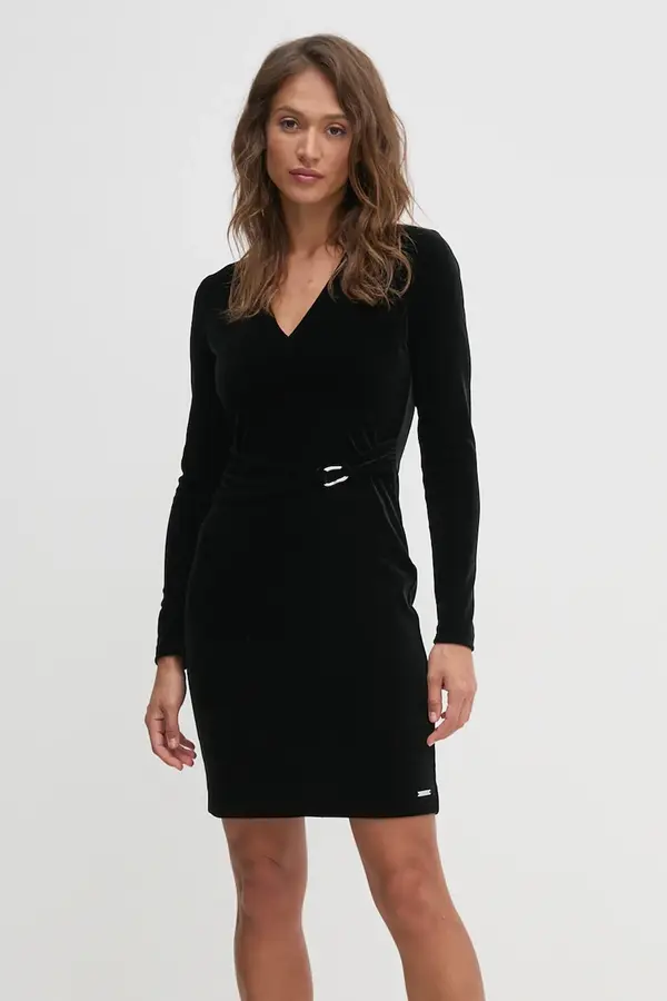 Calvin Klein Haljina od velura Calvin Klein boja: crna, mini, širi se prema dolje, K20K207483