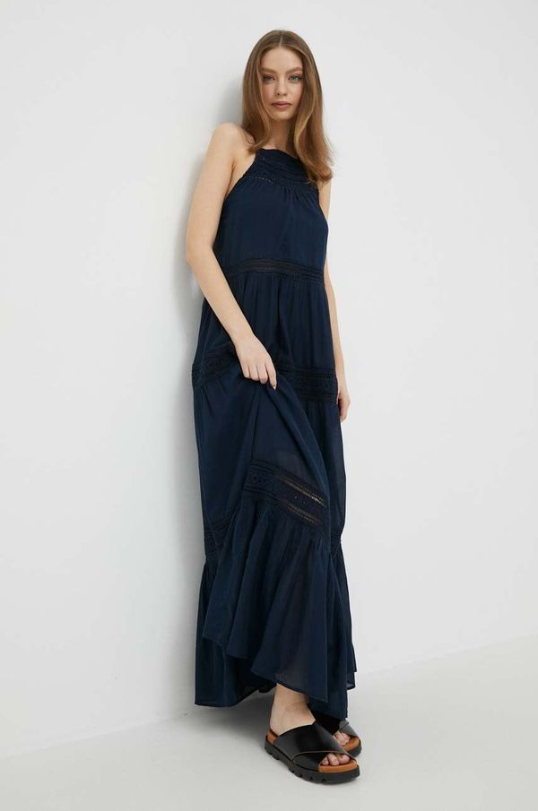 Pepe Jeans Haljina Pepe Jeans Pipra boja: tamno plava, maxi, širi se prema dolje