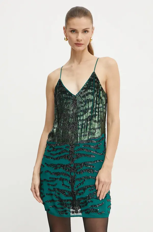Pinko Haljina Pinko boja: zelena, mini, ravna, 103849 A200