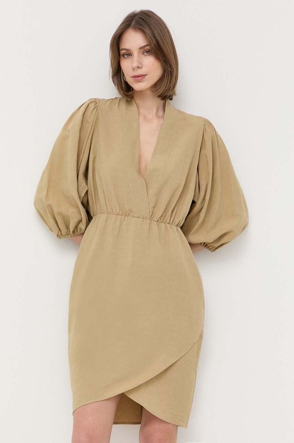 Notes du Nord Haljina s dodatkom lana Notes du Nord boja: zelena, mini, ravna