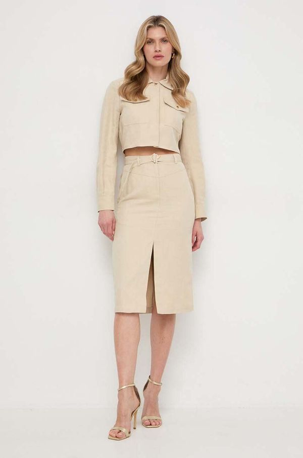 Patrizia Pepe Haljina s dodatkom lana Patrizia Pepe boja: bež, midi, uska