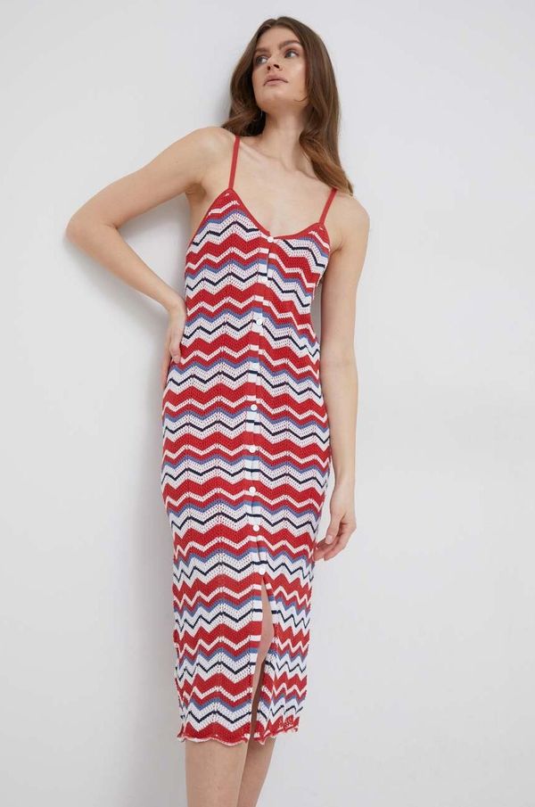 Pepe Jeans Haljina s dodatkom lana Pepe Jeans Frida boja: crvena, midi, uske