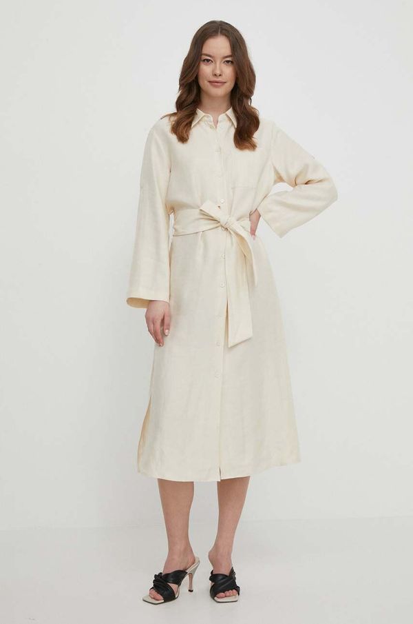 Seidensticker Haljina s dodatkom lana Seidensticker boja: bež, midi, ravna