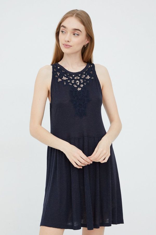 Superdry Haljina s dodatkom lana Superdry boja: tamno plava, mini, širi se prema dolje