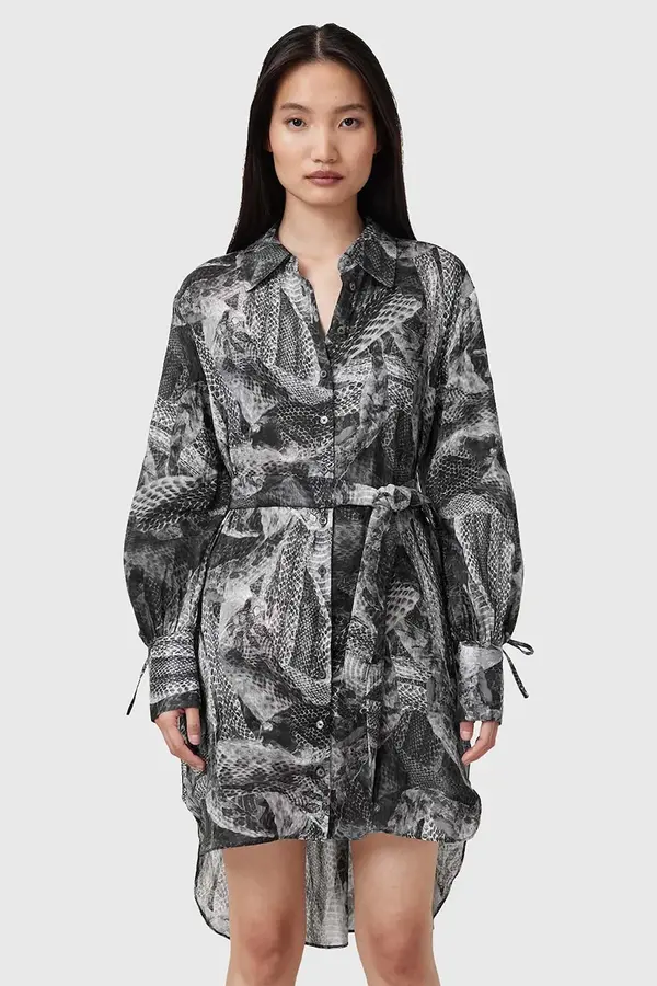 AllSaints Haljina s dodatkom svile AllSaints LEYLA boja: siva, mini, ravna, W081DC
