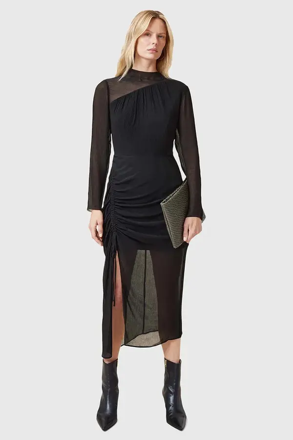 AllSaints Haljina s dodatkom svile AllSaints RIZO boja: crna, midi, uska, W085DC