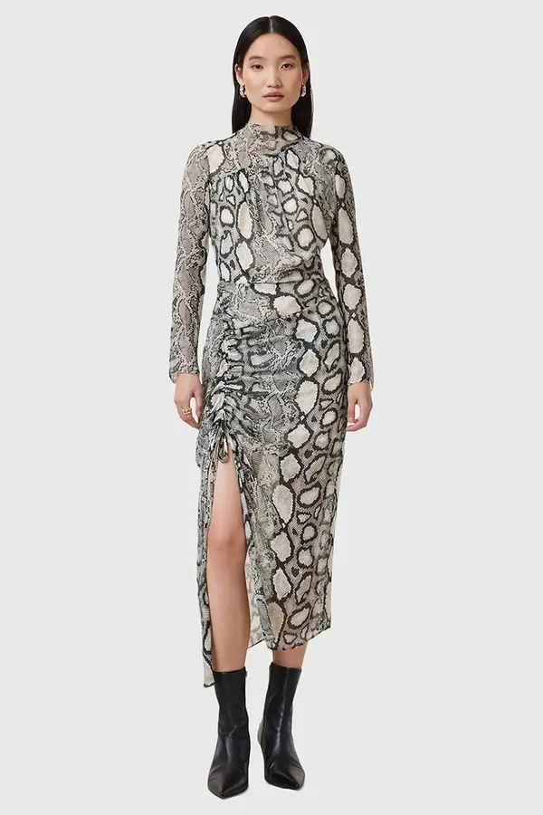AllSaints Haljina s dodatkom svile AllSaints RIZO midi, uska, W050DC
