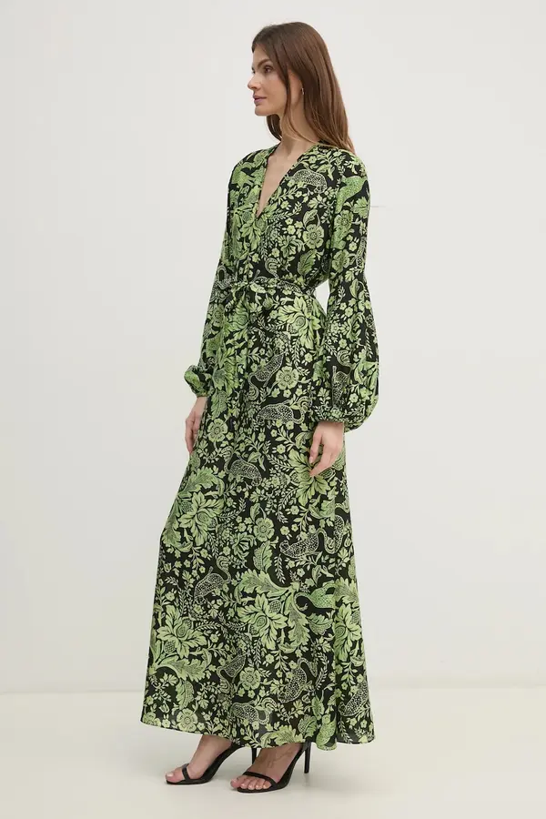 DIANE VON FURSTENBERG Haljina s dodatkom svile DIANE VON FURSTENBERG boja: zelena, maxi, ravna, DVFDL4S031