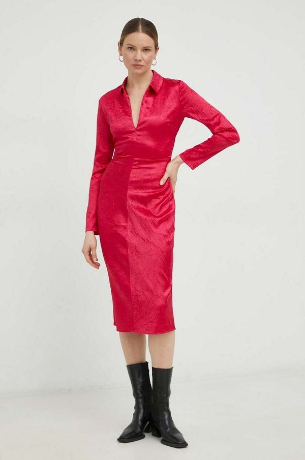 Samsoe Samsoe Haljina Samsoe Samsoe boja: ružičasta, midi, ravna