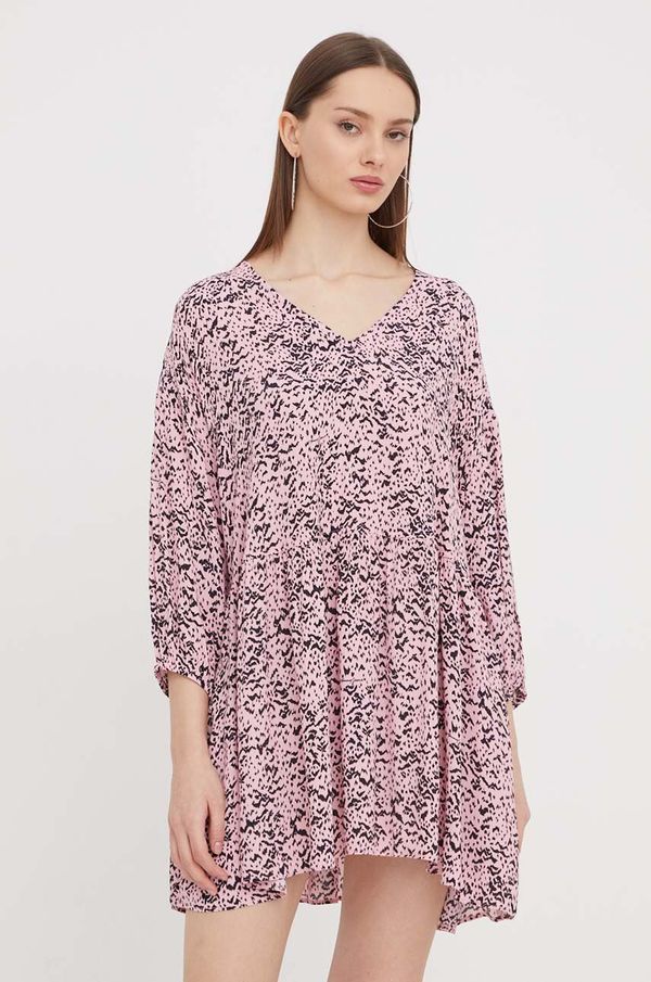 Tommy Jeans Haljina Tommy Jeans boja: ružičasta, mini, širi se prema dolje