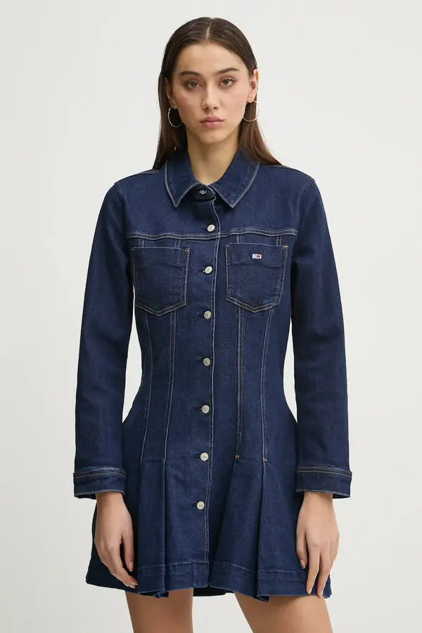 Tommy Hilfiger Haljina Tommy Jeans boja: tamno plava, mini, širi se prema dolje, DW0DW20533