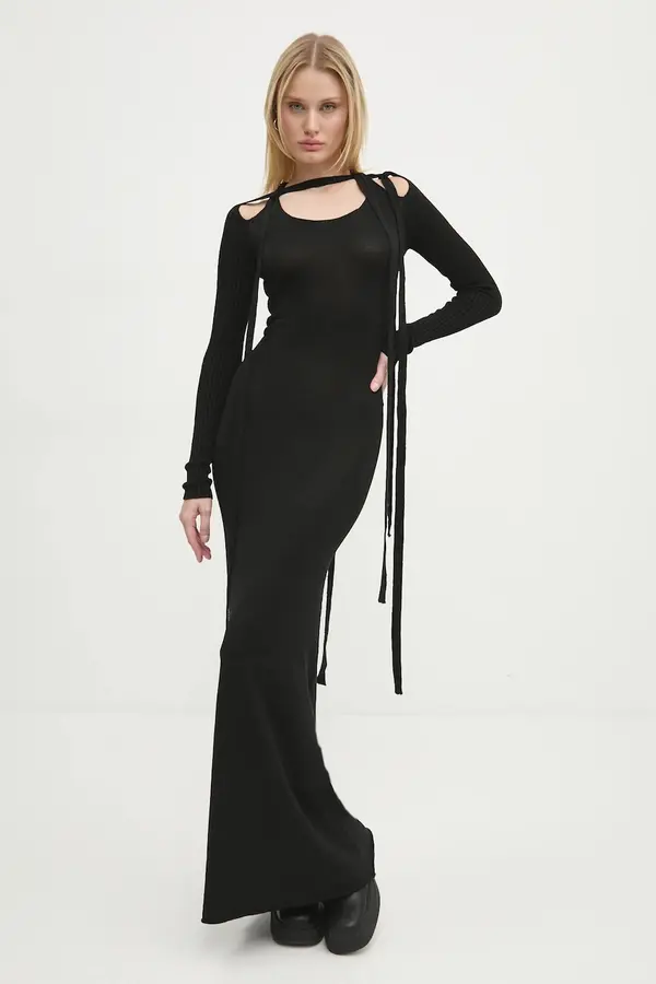 Y/Project Haljina Y/Project MULTISCARF LONG SLEEVE KNIT DRESS boja: crna, maxi, uska, 106DR008
